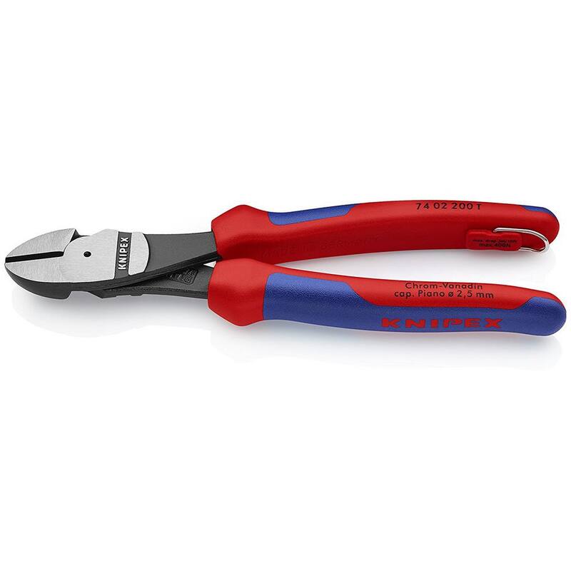 Pinzas de corte diagonal de alto apalancamiento de 8 pulgadas KNIPEX con agarre de confort de dos componentes y anclaje de amarre - 74 02 200 T BKA