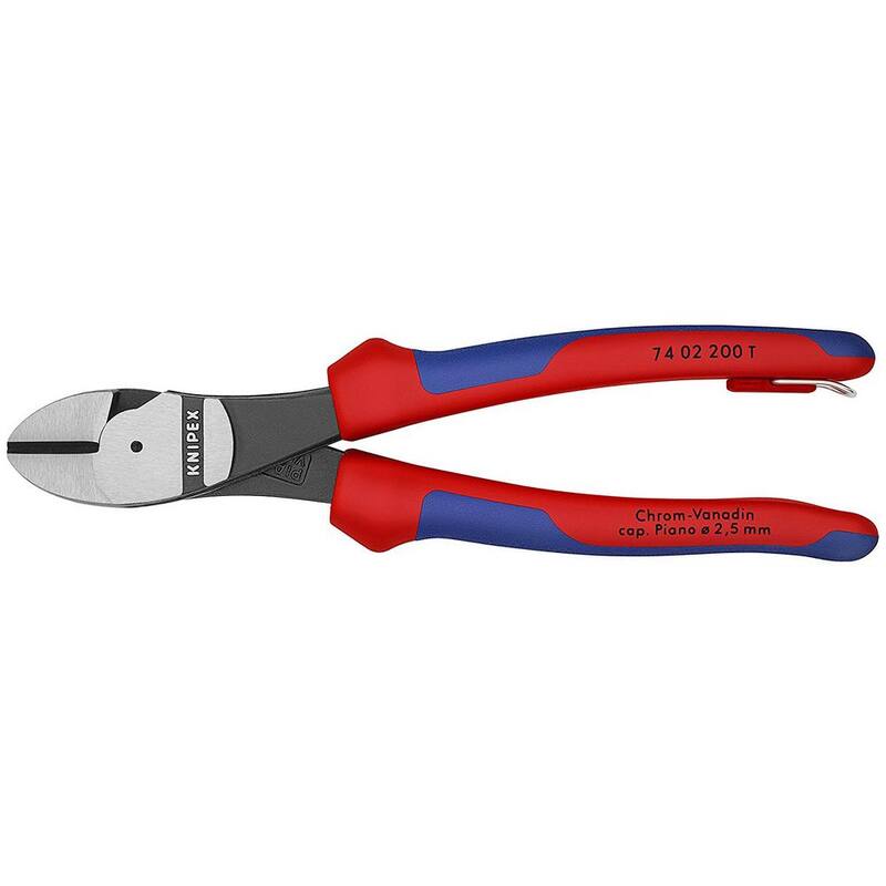 Pinzas de corte diagonal de alto apalancamiento de 8 pulgadas KNIPEX con agarre de confort de dos componentes y anclaje de amarre - 74 02 200 T BKA