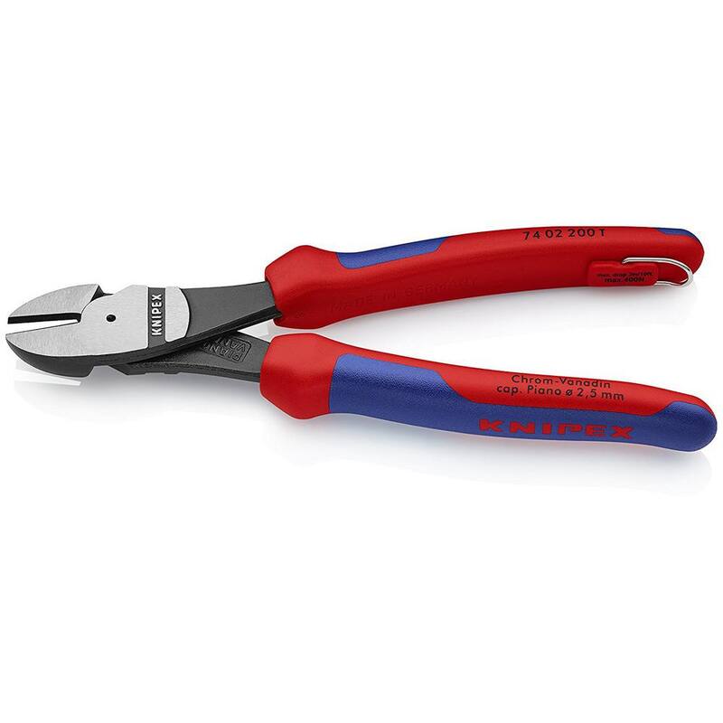 Pinzas de corte diagonal de alto apalancamiento de 8 pulgadas KNIPEX con agarre de confort de dos componentes y anclaje de amarre - 74 02 200 T BKA