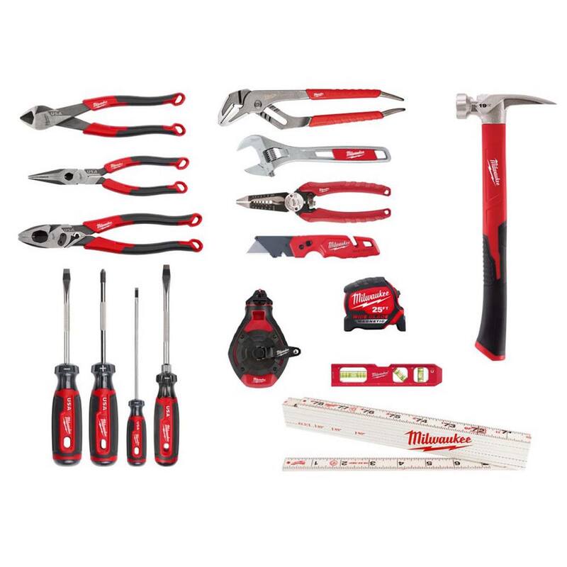 Electricistas de Milwaukee 9 in. Pinzas cortadoras de liniero con engarzadora y cortador de pernos con juego de herramientas de mano destornillador (16 piezas) - MT508-MT505-MT500C-MT200-4-48-22-3079-48