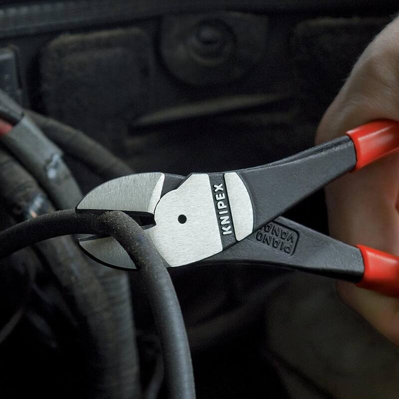 KNIPEX 8 pulgadas. Alicates de corte diagonal de alto apalancamiento angulado con agarres de confort de doble componente y sujeción de cordón - 74 22 200 T BKA