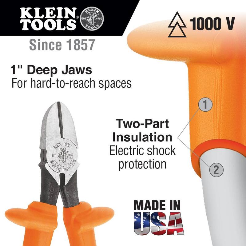 Pinzas de corte diagonal aisladas de servicio pesado de 7 pulgadas con punta cónica - D220-7-INS de Klein Tools