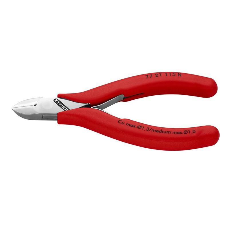 Cortadores diagonales de electrónica KNIPEX de 4-1/2 pulgadas con cabeza redonda y corte al ras - 77 21 115 N