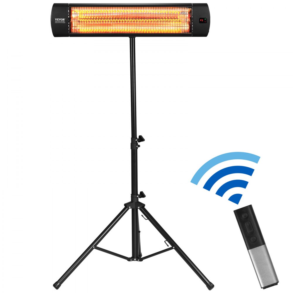 VEVOR Infrared Heater, 1500W Remote Control Electric Space Heater, LED Screen Patio Heater w/ 3 Speeds & Timer, Outdoor/Outdoor for Porch,Dining Room,Studio, with Stand & Mount to Ceiling/Wall,24 in L - HWXJRQTXLS61CBJJDV1