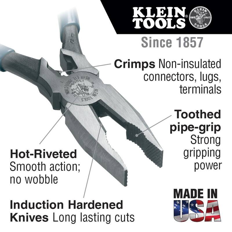 Herramientas Klein 8 in. Alicate universal de corte lateral y engarzado Journeyman - J12098