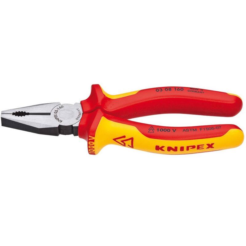 Tenazas combinadas aisladas de 6-1/4 pulgadas y 1,000 voltios de KNIPEX - 03 08 160 SBA