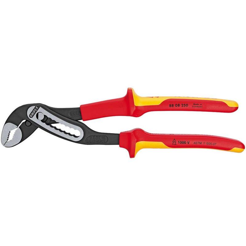 KNIPEX Tenazas de cocodrilo de acero forjado de servicio pesado de 10 pulgadas con dientes de 61 HRC y aislamiento de 1,000 voltios - 88 08 250 SBA