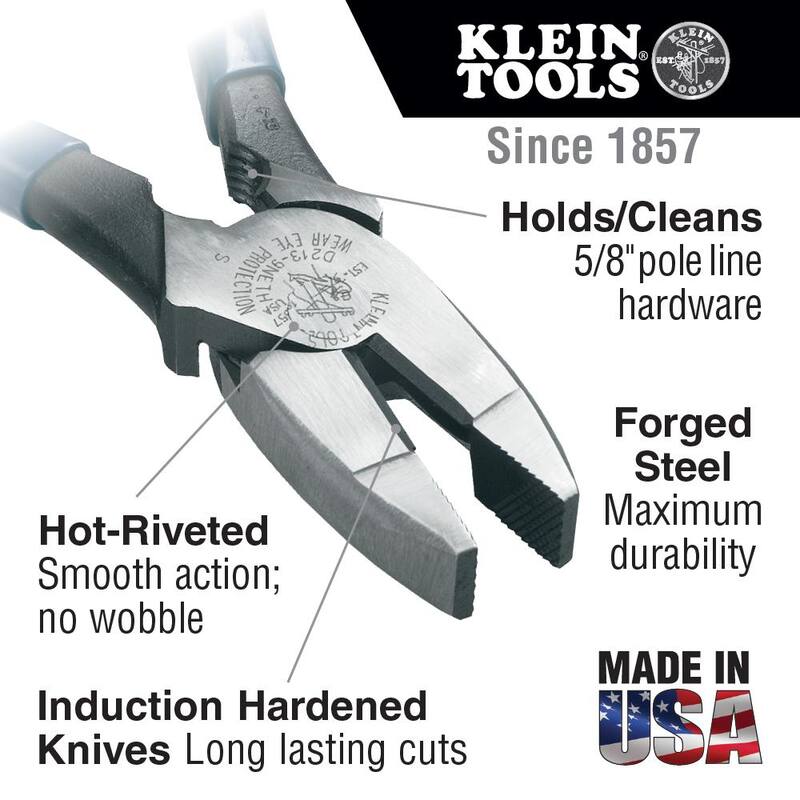 Herramientas Klein 9 pulgadas. Alicates cortadores laterales de alta palanca de alta resistencia para sostener pernos y roscas de electricista - HD213-9NETH
