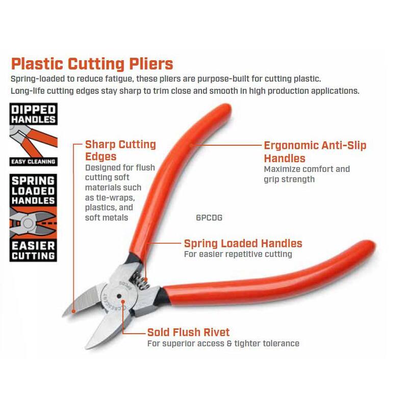 Cortador de plástico de 7 pulgadas con pinzas de corte Flush Cut y mangos sumergidos - 7PCDG