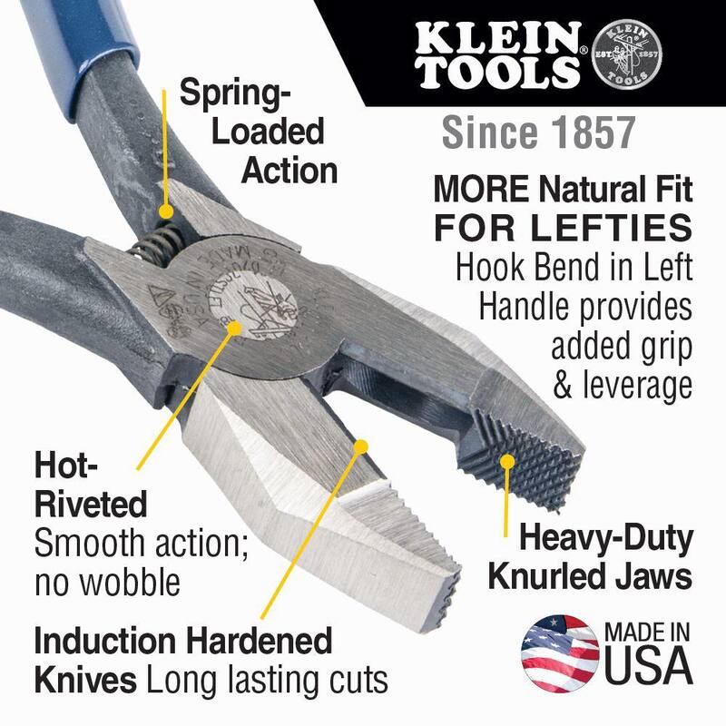 Herramientas Klein 9 pulgadas. Pinzas de armado con varilla para trabajadores de hierro, mano izquierda, resorte cargado - D201-7CSTLFT