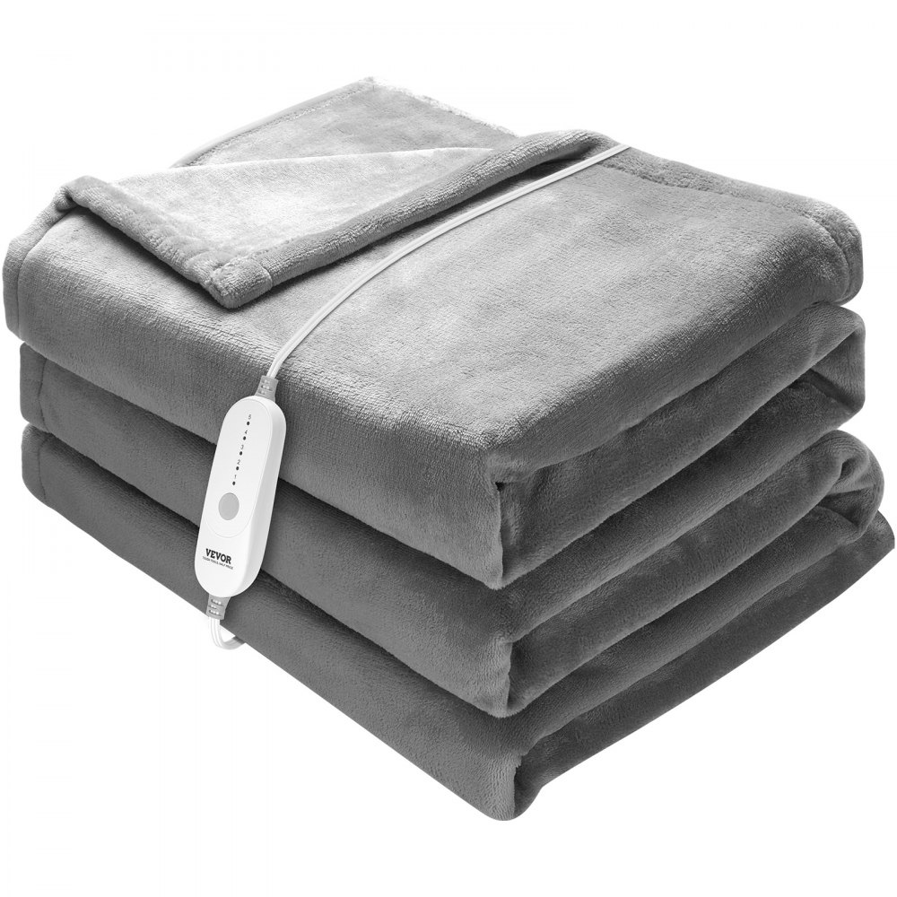 VEVOR Heated Blanket Electric Throw, 72" x 84" Full Size, Soft Flannel Heating Blanket with 10 Hours Timer Auto-off & 5 Heating Levels for Couch Sofa, Machine Washable, ETL & FCC Certification (Grey) - DRTG72X84SMFD05ZQV1