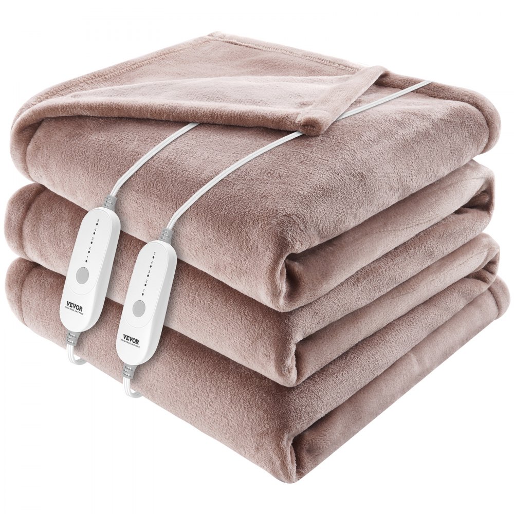 VEVOR Heated Blanket Electric Throw, 100" x 90" King Size, Soft Flannel Heating Blanket with 10 Hours Timer Auto-off & 5 Heating Levels, Dual Control, Machine Washable, ETL & FCC Certification (Beige) - DRTG100X90SMCOXUSV1