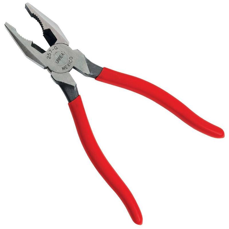 Pinzas universales URREA de 8-5/8 pulgadas con agarre de goma largo - Corte lateral, mordazas curvadas - 258G
