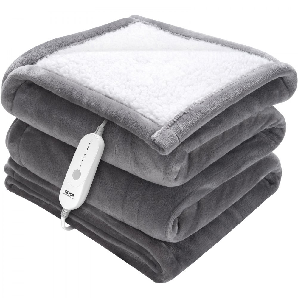 VEVOR Heated Blanket Electric Throw, 50" x 60" Twin Size, Soft Flannel & Sherpa Heating Blanket with 3 Hours Timer Auto-off, 5 Heating Levels for Sofa, Machine Washable, ETL & FCC Certification (Grey) - DRTG50X60FLR8GW6PV1