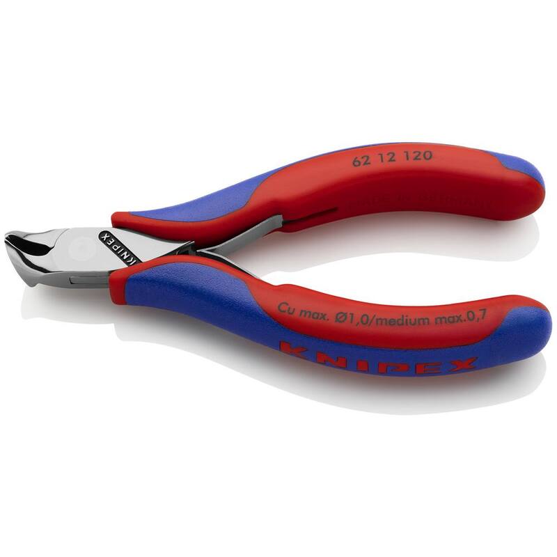 Cortadores oblicuos para electrónica de 4-3/4 pulgadas de KNIPEX con mangos de agarre cómodo - 62 12 120.