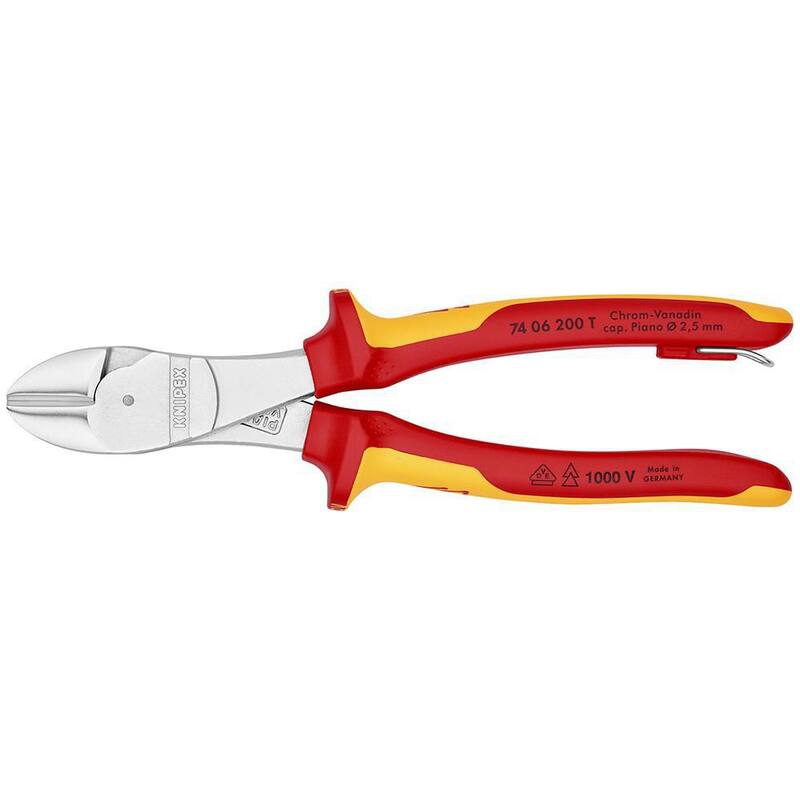 Pinzas diagonales de alto nivel de apalancamiento KNIPEX - Aislamiento de 1000V - Accesorio con cable, 8" - 74 06 200 T