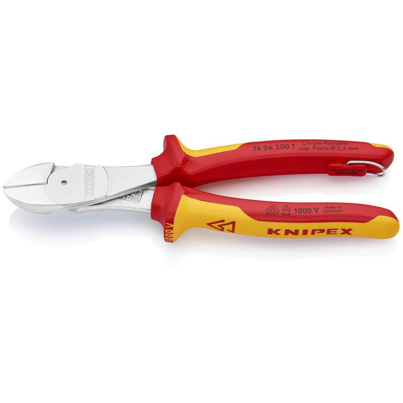 Pinzas diagonales de alto nivel de apalancamiento KNIPEX - Aislamiento de 1000V - Accesorio con cable, 8" - 74 06 200 T
