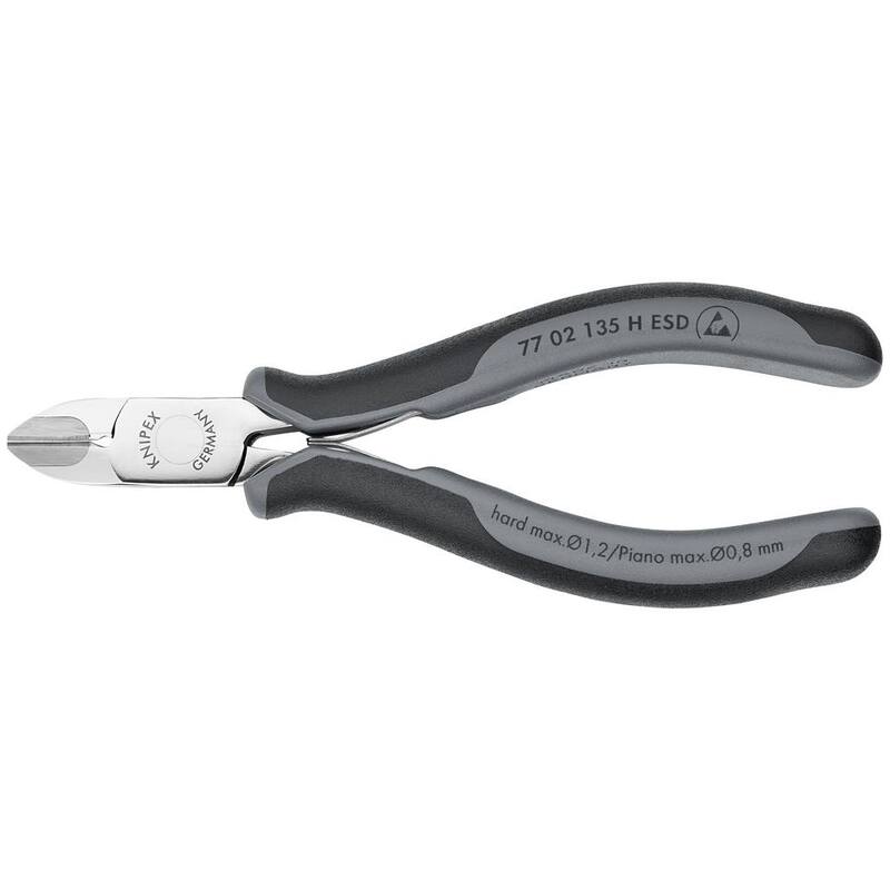 Pinzas diagonales para electrónica de 5-1/4 pulgadas de KNIPEX con bordes de corte de metal de carburo y mangos ESD - 77 02 135 H ESD