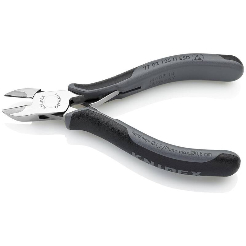 Pinzas diagonales para electrónica de 5-1/4 pulgadas de KNIPEX con bordes de corte de metal de carburo y mangos ESD - 77 02 135 H ESD