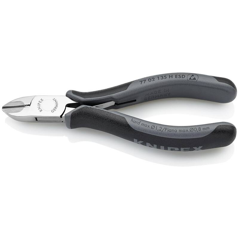 Pinzas diagonales para electrónica de 5-1/4 pulgadas de KNIPEX con bordes de corte de metal de carburo y mangos ESD - 77 02 135 H ESD