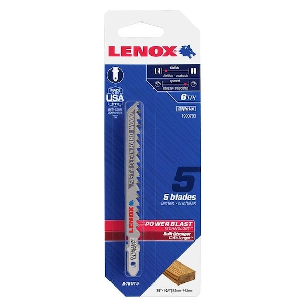 Lenox 4 in BiMetal TShank Jig Saw Blade 6 TPI, 5PK - 1990703