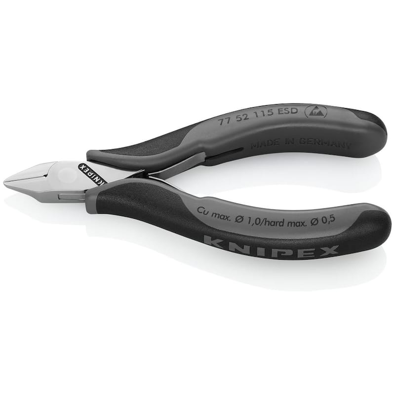 Pinzas diagonales para electrónica de 4-1/2 pulgadas KNIPEX con mangos ESD - 77 52 115 ESD