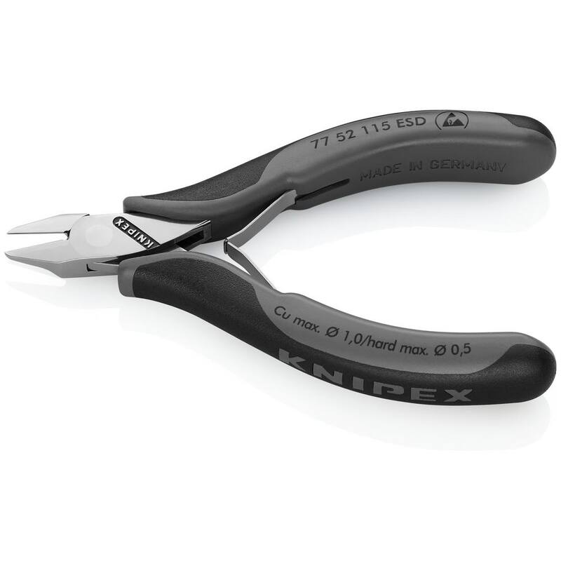 Pinzas diagonales para electrónica de 4-1/2 pulgadas KNIPEX con mangos ESD - 77 52 115 ESD