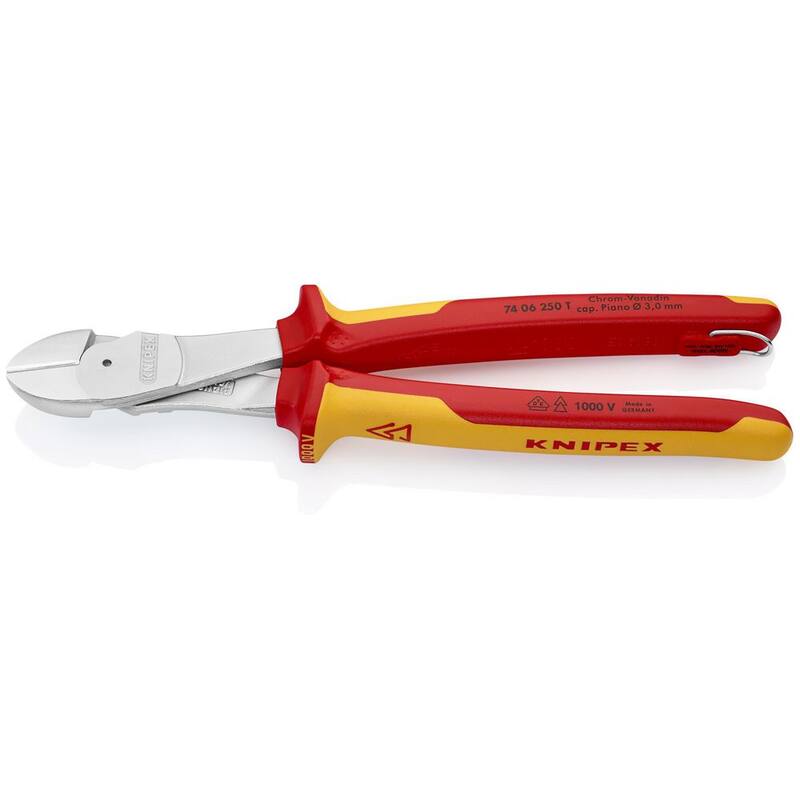 Pinzas diagonales de alta palanca KNIPEX- Aisladas a 1000V- Accesorio con retención, 10" - 74 06 250 T