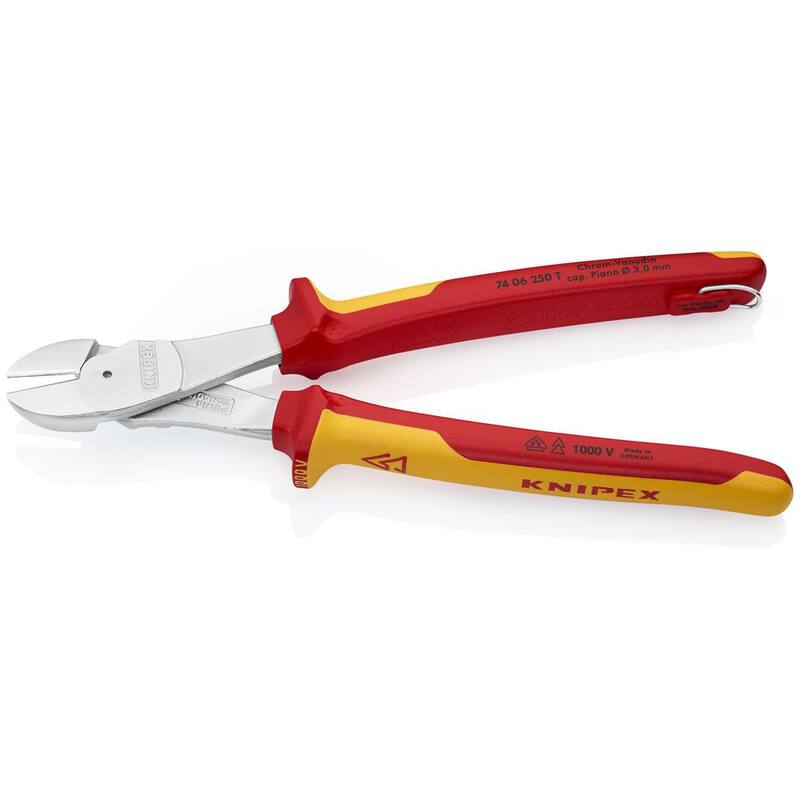 Pinzas diagonales de alta palanca KNIPEX- Aisladas a 1000V- Accesorio con retención, 10" - 74 06 250 T