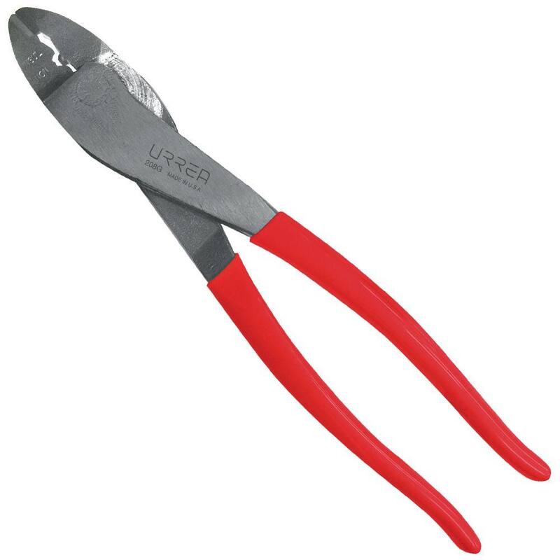 Pinzas cortadoras diagonales de uso rudo con terminal crimper y mango de hule de 9-1/2 pulgadas URREA - 208G.