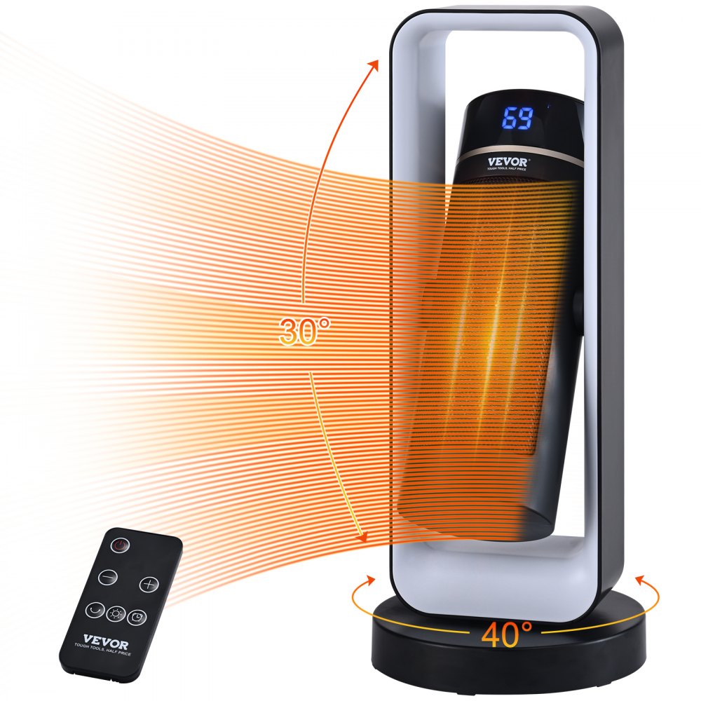 VEVOR Electric Space Heater with Thermostat Remote Control, 1000W/1500W 2-Level Adjustable Quiet Ceramic Heater Fan, 20 in Tip-Over Shutdown Overheat Protection Small Heaters for Office Room Desk Indo - DNKDDJRQ1500PHH13V1