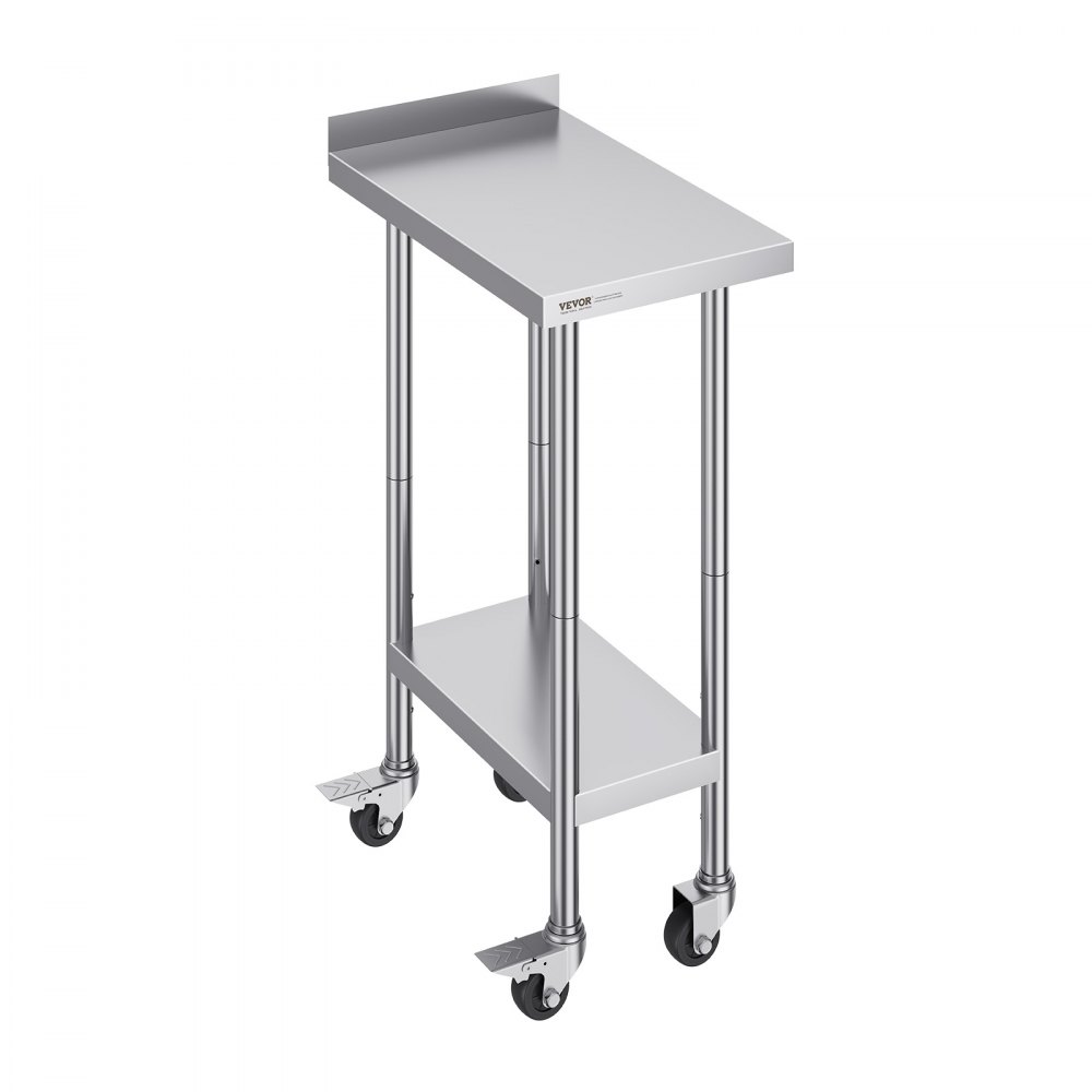 VEVOR 24 x 15 x 40 Inch Stainless Steel Work Table, Commercial Food Prep Worktable with Casters, Heavy Duty Prep Worktable, Metal Work Table with Adjustable Height for Restaurant, Home and Hotel - CFBXGGZTLCDJCZKDAV0