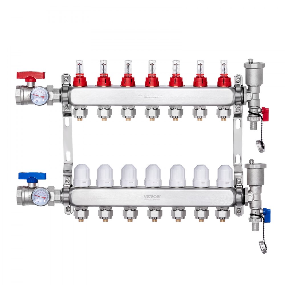 VEVOR 7-Branch Radiant Heat Manifold 1/2" PEX Tubing Floor Heating Manifold Set - DRFSQBXG7HL03TGRGV0