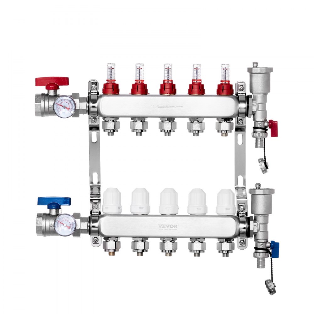 VEVOR 5-Branch Radiant Heat Manifold 1/2" PEX Tubing Floor Heating Manifold Set - DRFSQBXG5HL0QEOXDV0