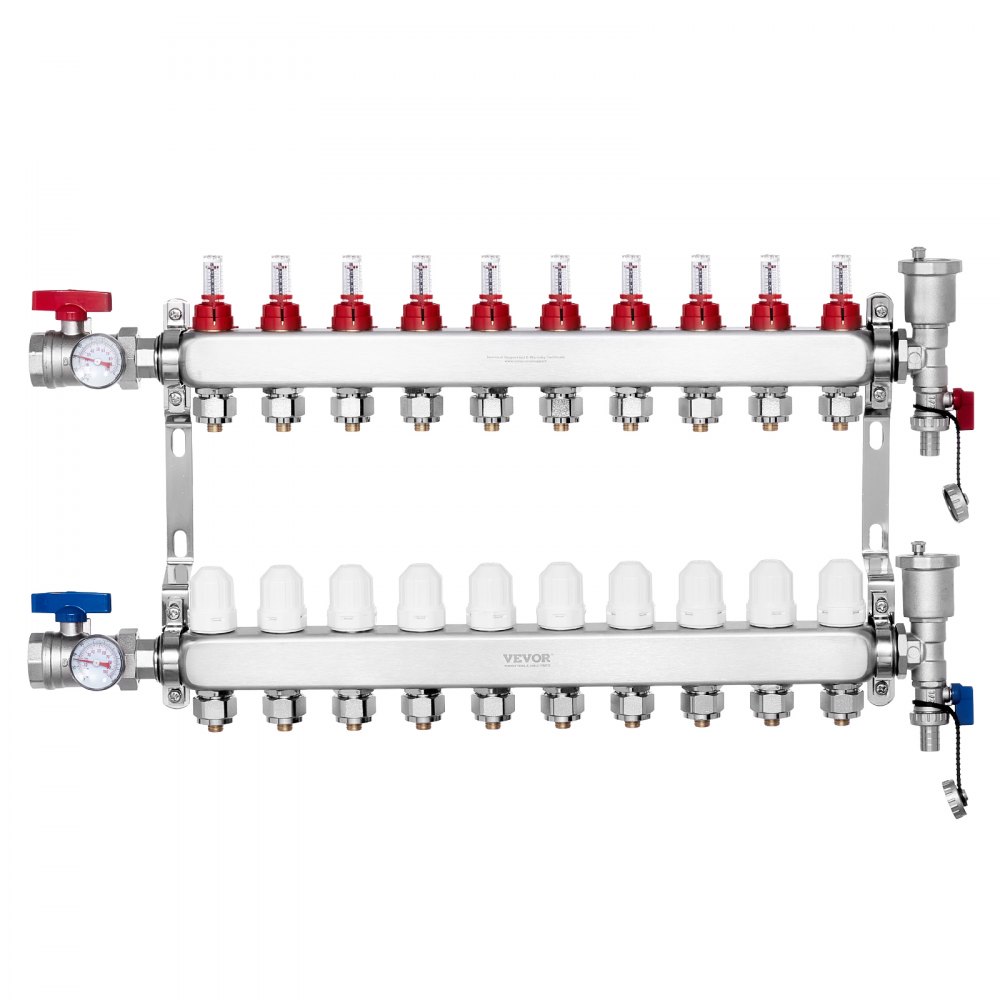 VEVOR 10-Branch Radiant Heat Manifold 1/2" PEX Tubing Floor Heating Manifold Set - DRFSQBXG10HLXLR9WV0