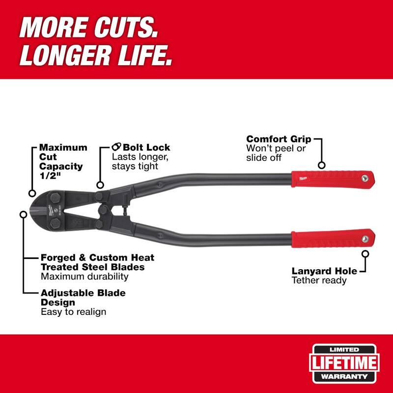 Milwaukee 30 pulgadas Cortador de pernos con capacidad de corte máximo de 1/2 pulgada - 48-22-4031