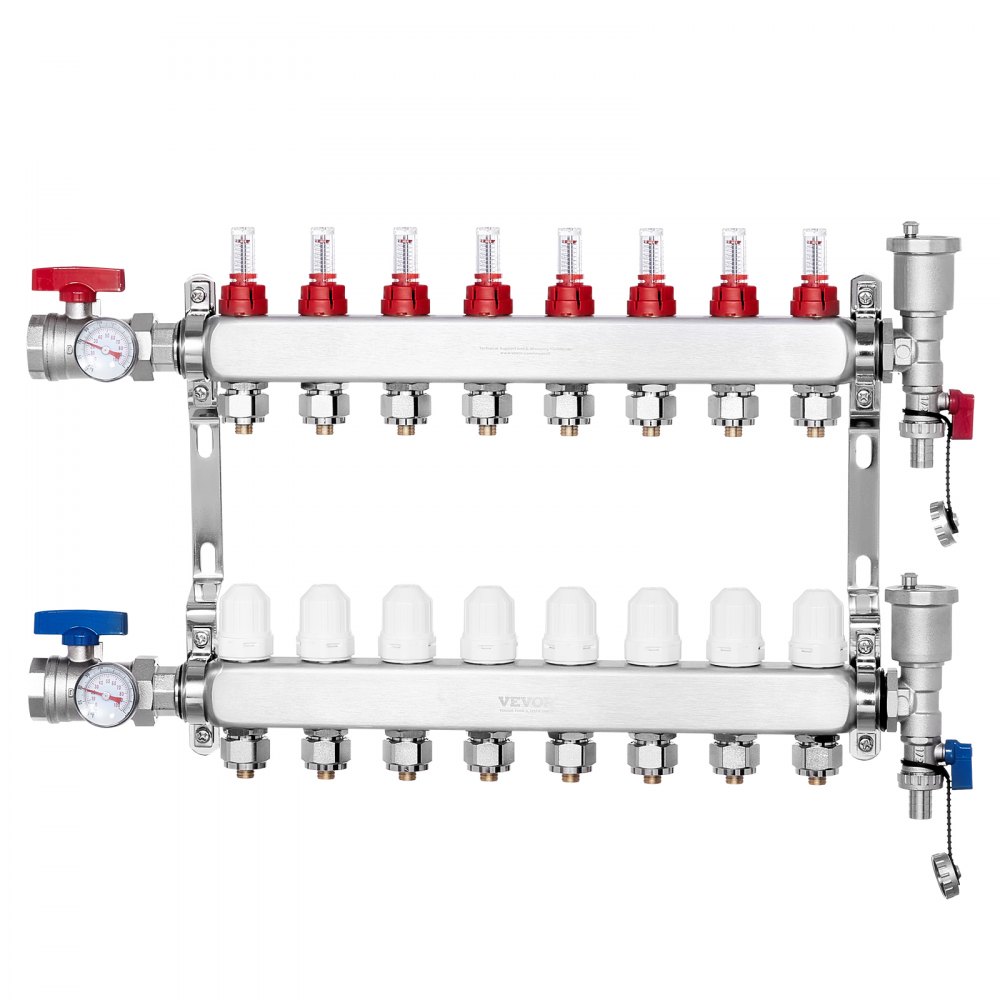 VEVOR 8-Branch Radiant Heat Manifold 1/2" PEX Tubing Floor Heating Manifold Set - DRFSQBXG8HL0IHXPWV0