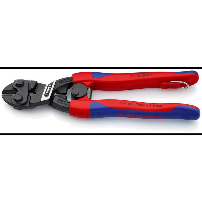 KNIPEX 8 in. Cortadores de pernos CoBolt de alta palanca con mordaza dentada, resorte de retorno, empuñadura confort y enganche de amarre - 71 32 200 T BKA