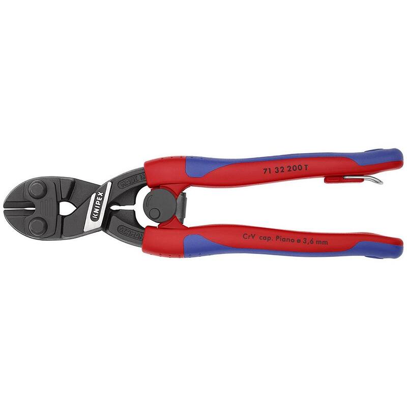 KNIPEX 8 in. Cortadores de pernos CoBolt de alta palanca con mordaza dentada, resorte de retorno, empuñadura confort y enganche de amarre - 71 32 200 T BKA