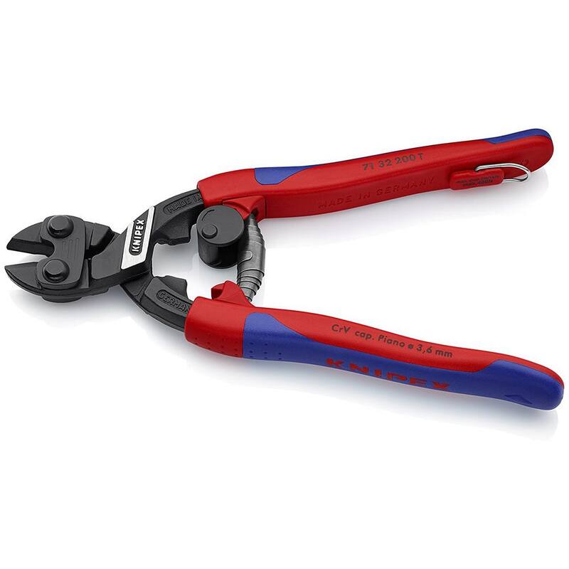 KNIPEX 8 in. Cortadores de pernos CoBolt de alta palanca con mordaza dentada, resorte de retorno, empuñadura confort y enganche de amarre - 71 32 200 T BKA