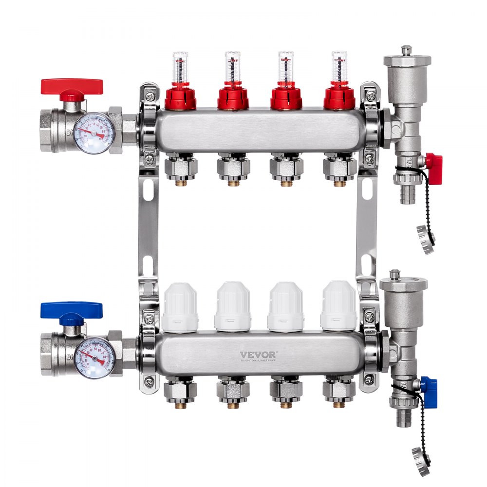 VEVOR 4-Branch Radiant Heat Manifold 1/2" PEX Tubing Floor Heating Manifold Set - DRFSQBXG4HL071I7LV0