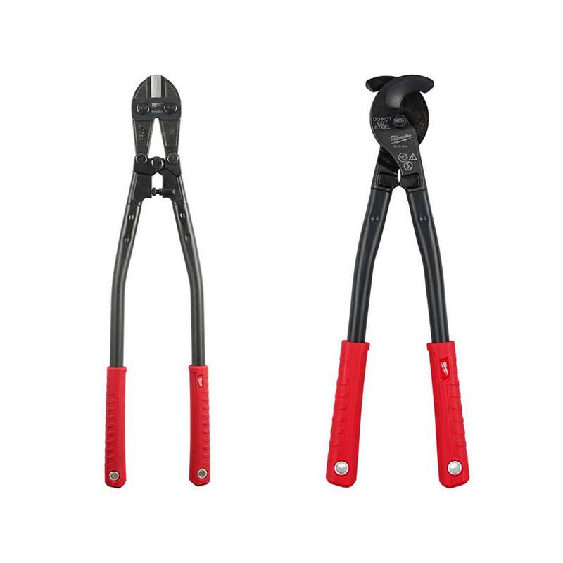 Cortador de pernos Milwaukee de 24 pulgadas con capacidad de corte máximo de 7/16 pulgadas con cortador de cable utilitario de 17 pulgadas (2 piezas) - 48-22-4024-48-22-4016.