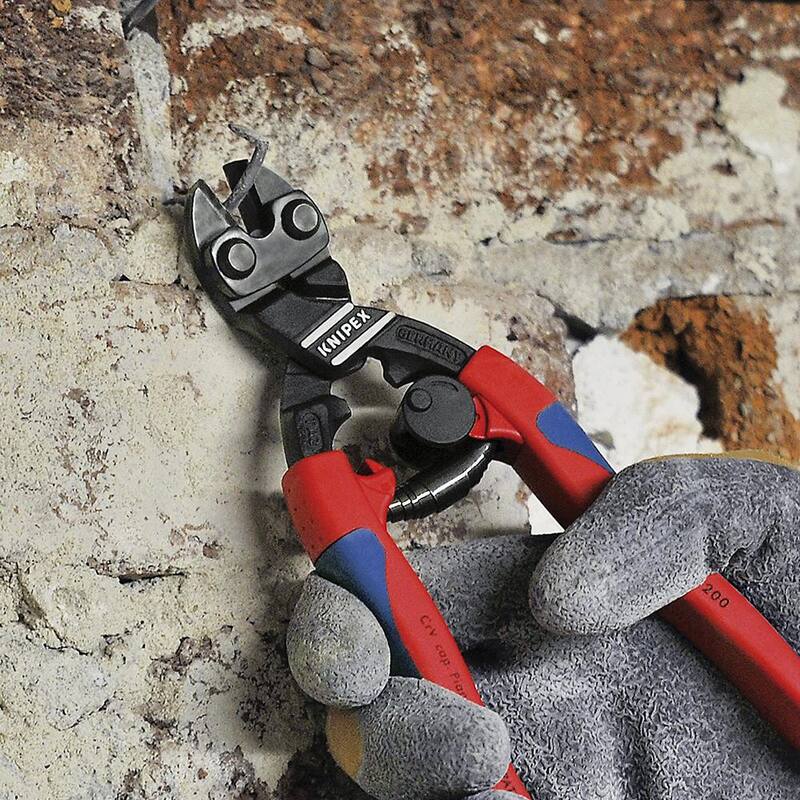KNIPEX 8 pulgadas Angulado CoBolt Mini Cortadores de Tornillos con Palanca de Bloqueo de Resorte de Apertura, Mangos Cómodos y Accesorio de Amarre - 71 22 200 T BKA