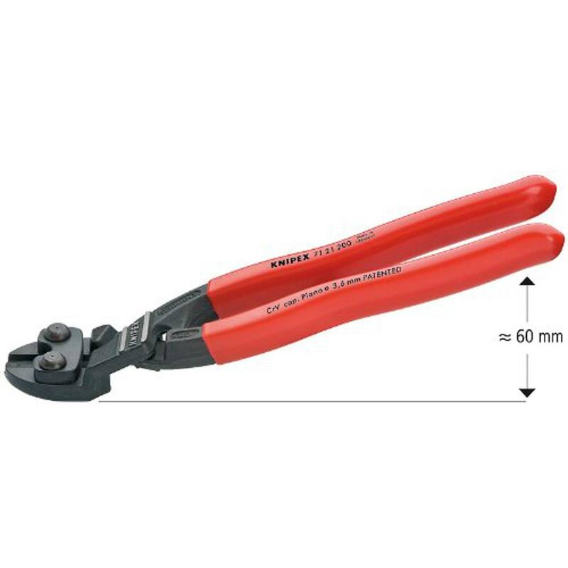 Cortador de pernos compacto de palanca de acción con cabeza angular KNIPEX de 8 pulgadas, acero forjado 64 HRC - 71 21 200