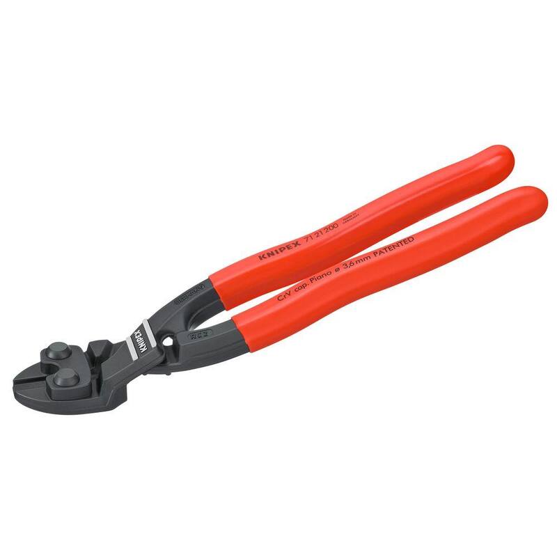 Cortador de pernos compacto de palanca de acción con cabeza angular KNIPEX de 8 pulgadas, acero forjado 64 HRC - 71 21 200