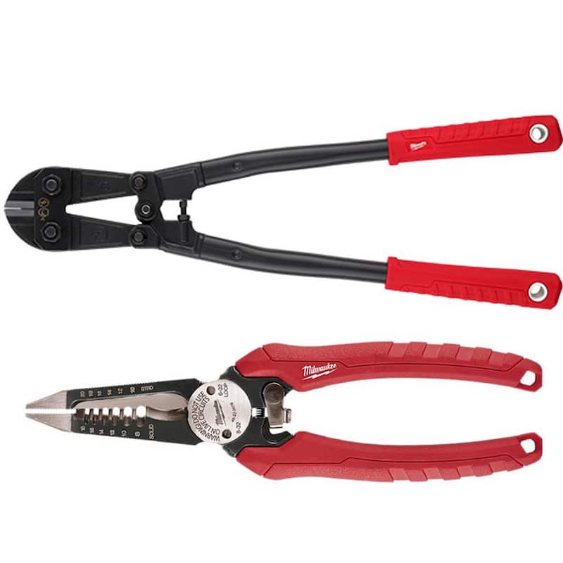Cortador de pernos de 18 pulgadas Milwaukee con capacidad de corte máximo de 3/8 de pulgada y alicates pelacables 6 en 1 - 48-22-4018-48-22-3079.
