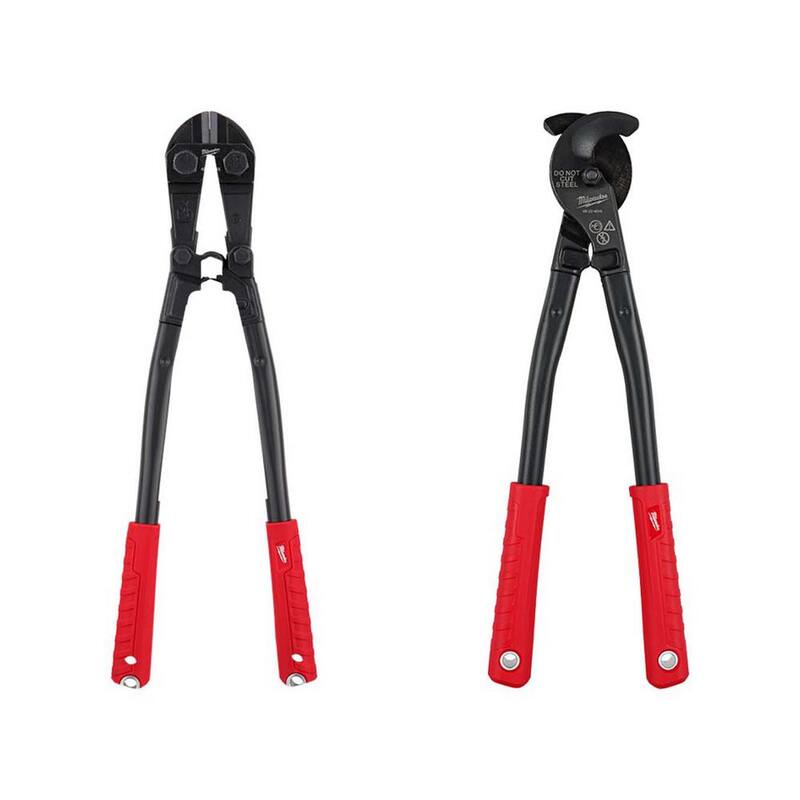 Cortador de pernos de 18 pulgadas de Milwaukee con capacidad máxima de corte de 3/8 de pulgada con cortador de cable de utilidad de 17 pulgadas (2 piezas) - 48-22-4018-48-22-4016.