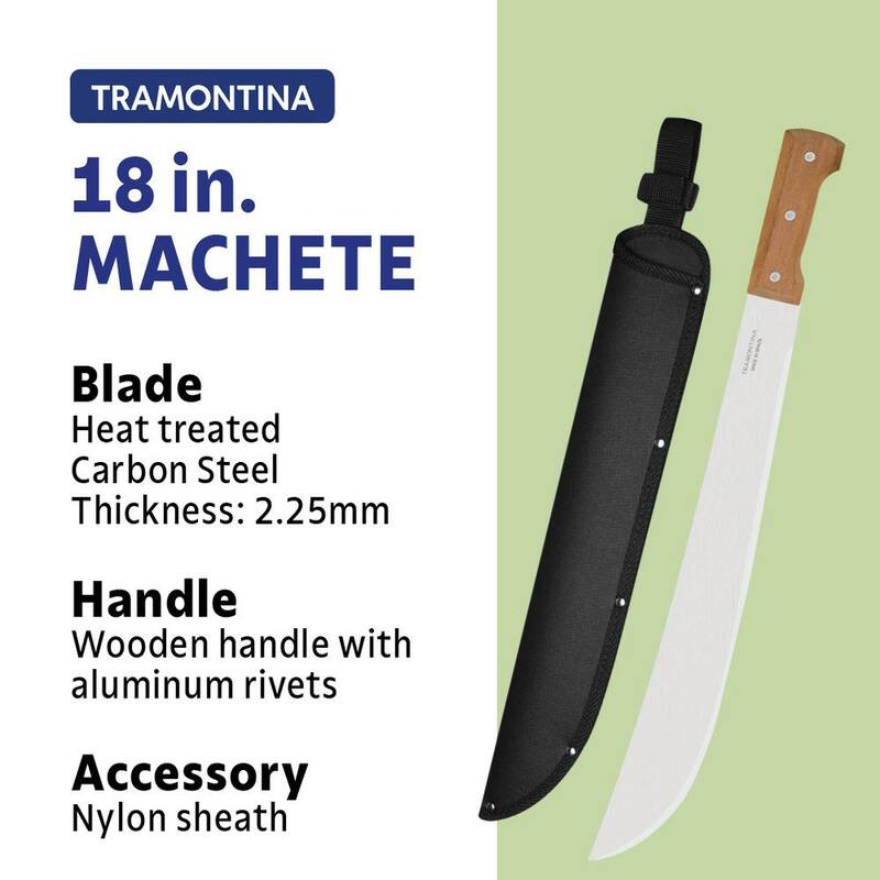 Machete Tramontina de 18 pulgadas con hoja de Acero al Carbono y mango de madera con funda de nylon - 26621/218.