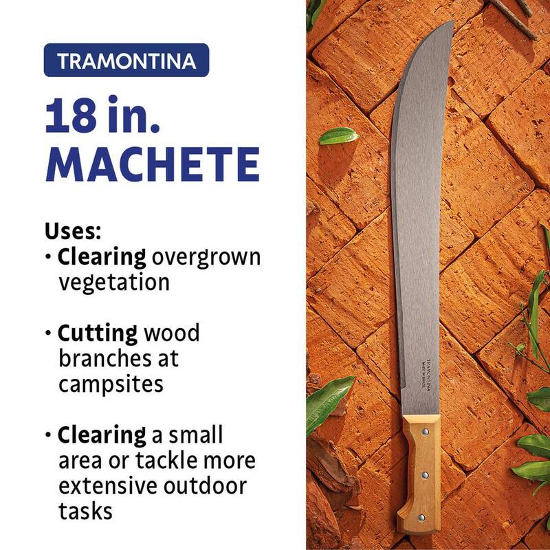 Machete Tramontina de 18 pulgadas con hoja de Acero al Carbono y mango de madera con funda de nylon - 26621/218.