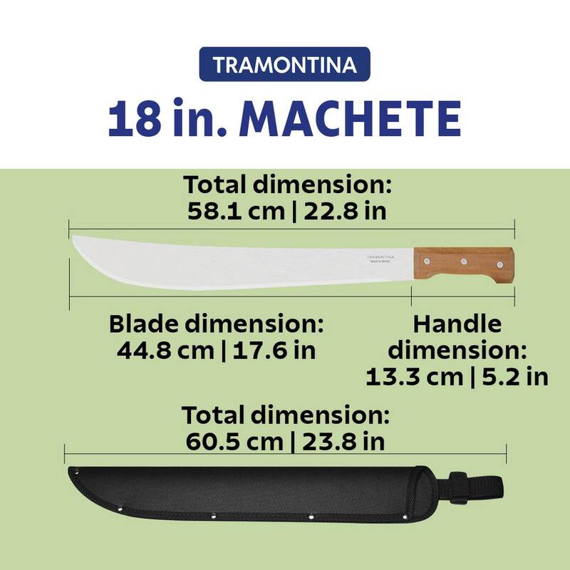 Machete Tramontina de 18 pulgadas con hoja de Acero al Carbono y mango de madera con funda de nylon - 26621/218.